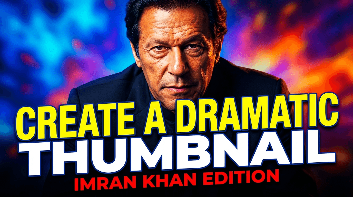 Create a dramatic, high-quality YouTube thumbnail featuring Imran Khan.